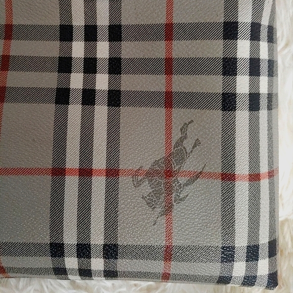 Burberrys Grey Multi Check Print Canvas Leather Bag - Picture 14 of 16